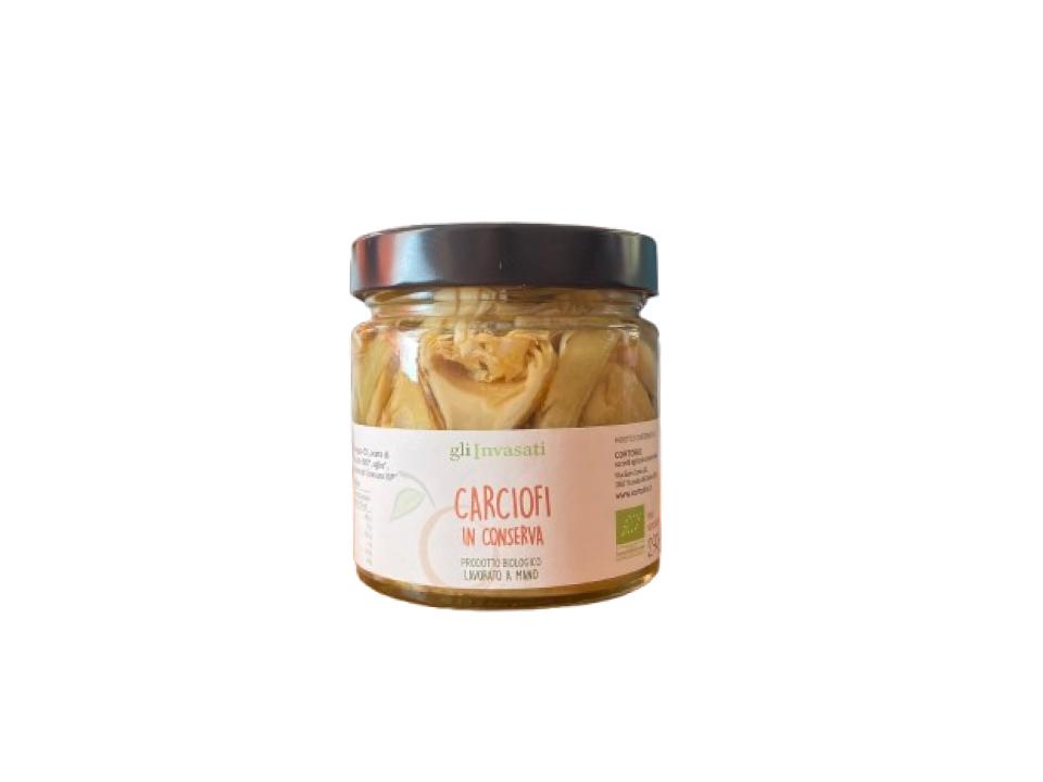 Vasetto in vetro di carciofi sottaceto biologici (250g) prodotti nel nostro laboratorio