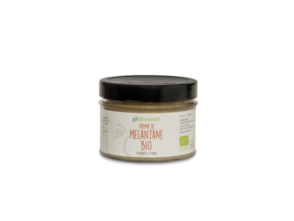 Vasetto in vetro di crema di melanzane biologica (200g) prodotta nel nostro laboratorio