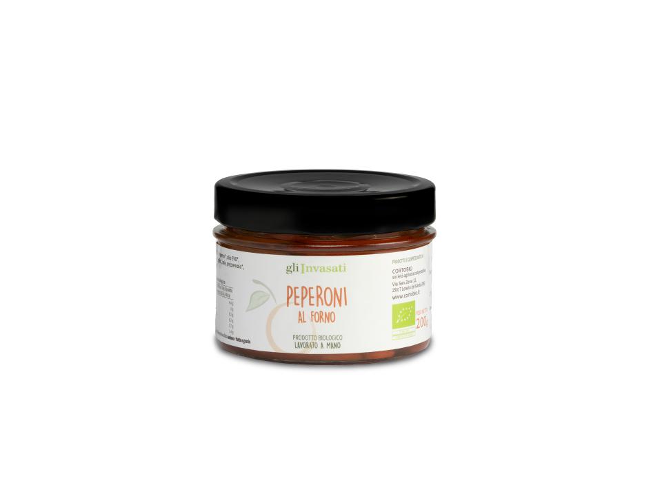 Vasetto in vetro di peperoni al forno sottolio biologici (200g) prodotti nel nostro laboratorio