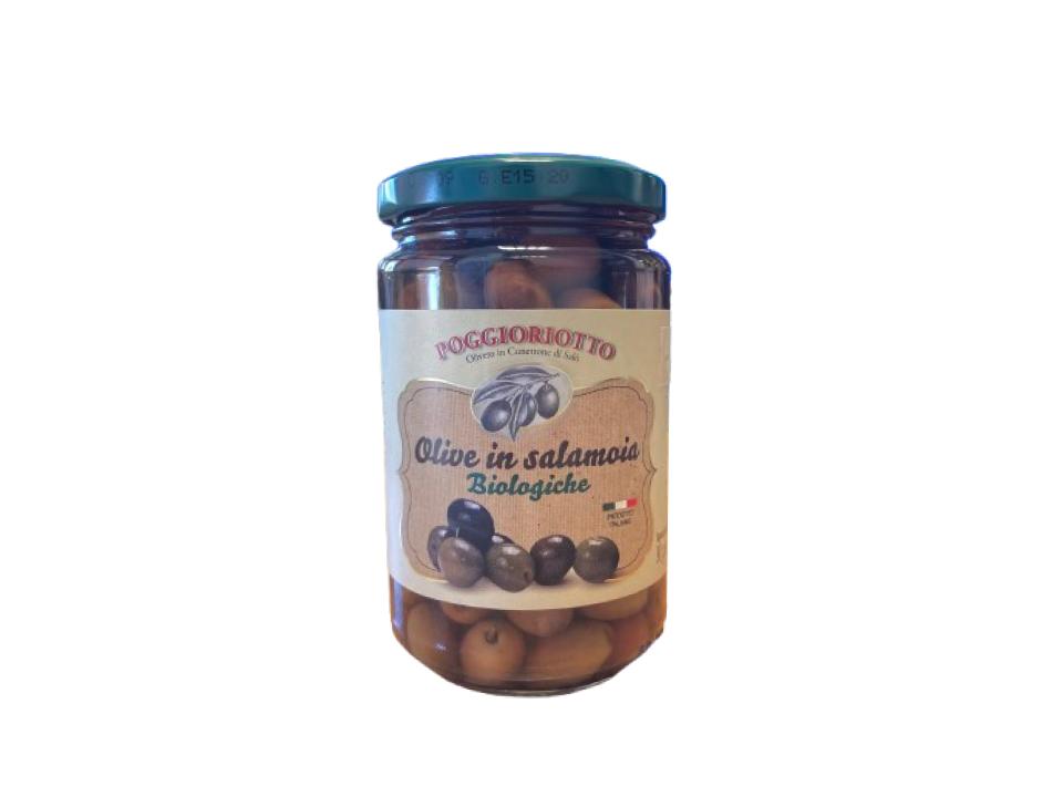 Vasetto in vetro di olive nere in salamoia biologiche (180g)